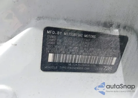 2017 Mitsubishi Mirage Es из США, поврежденный, VIN ML32A3HJ9HH003791